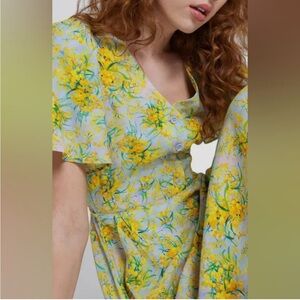 & Other Stories Yellow Floral Midi Dress